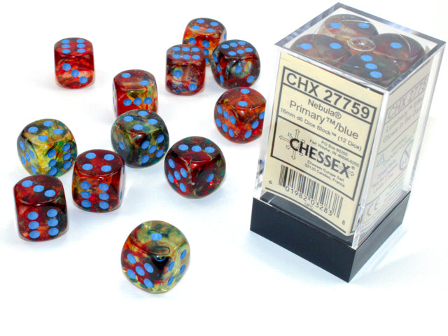 Nebula Primary/blue Luminary 16mm d6 Dice Block (12 dice)