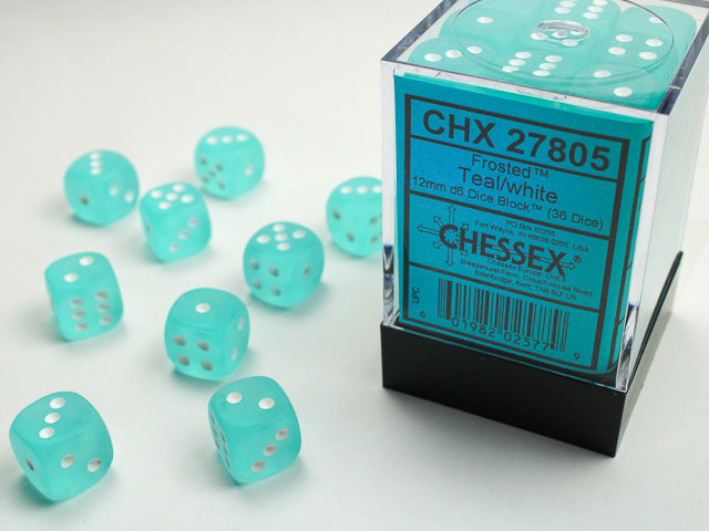 Frosted Teal/white 12mm d6 Dice Block (36 dice