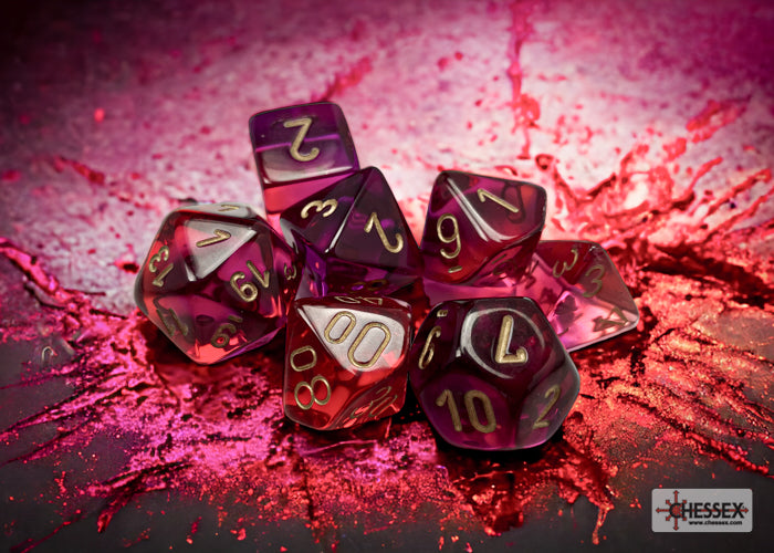 Gemini Translucent Red-Violet/gold Polyhedral 7-Dice Set