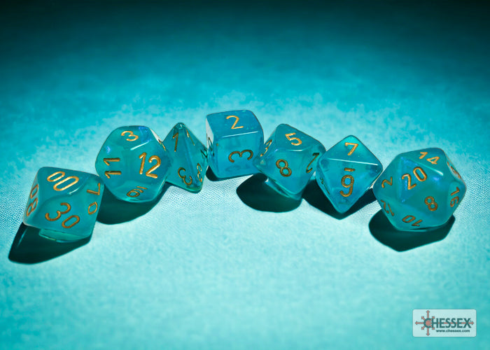Borealis Teal/gold Luminary Polyhedral 7-Dice Set