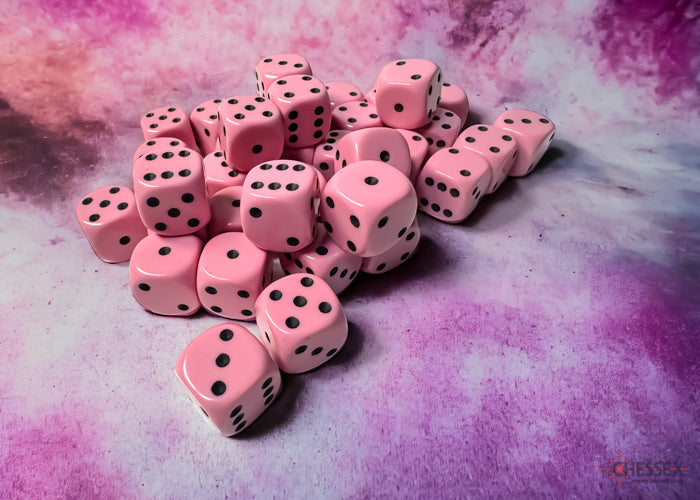Opaque Pastel Pink/black 12mm d6 Dice Block (36 dice)