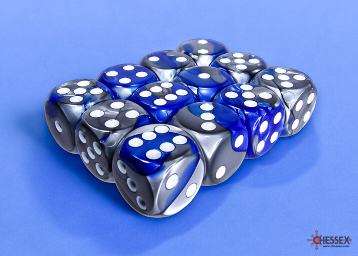 Gemini Blue-Steel/white 16mm d6 Dice Block (12 dice)