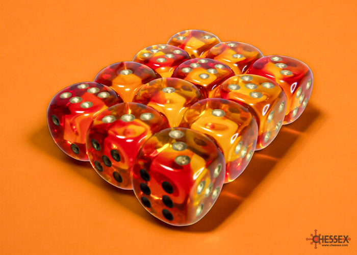Gemini Translucent Red-Yellow/gold 16mm d6 Dice Block (12 dice)