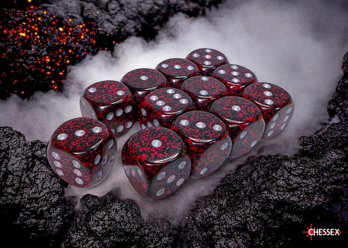 12-Pack Silver Volcano Speckled d6 Dice (16mm)