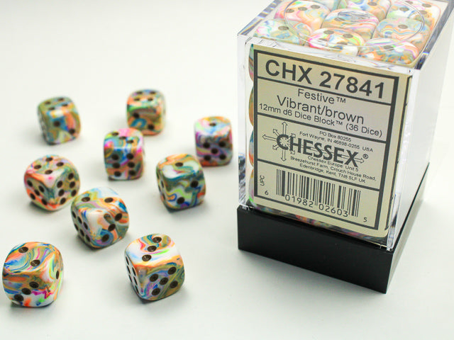 Festive Vibrant/brown 12mm d6 Dice Block (36 dice)