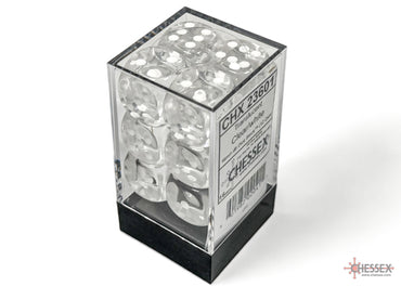 Translucent Clear/white 16mm d6 Dice Block (12 dice)