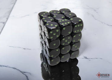 Opaque Black/green 12mm d6 Dice Block (36 dice)