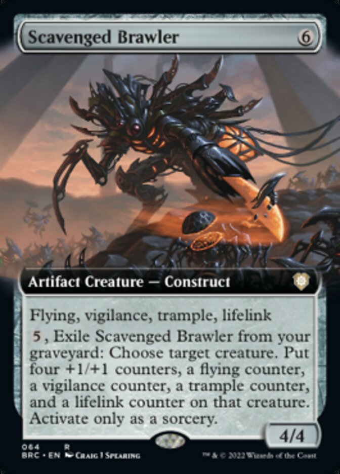 cards with trample and lifelink mtg The Brothers' War Commander Rare Scavenged Brawler #64 [Extended Art] enhancing visual appeal. Cactus Landfall MTG: Ramp Color:Black GRADER_Ungraded