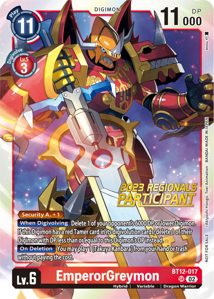 EmperorGreymon [BT12-017] (2023 Regionals Participant) [Across Time]