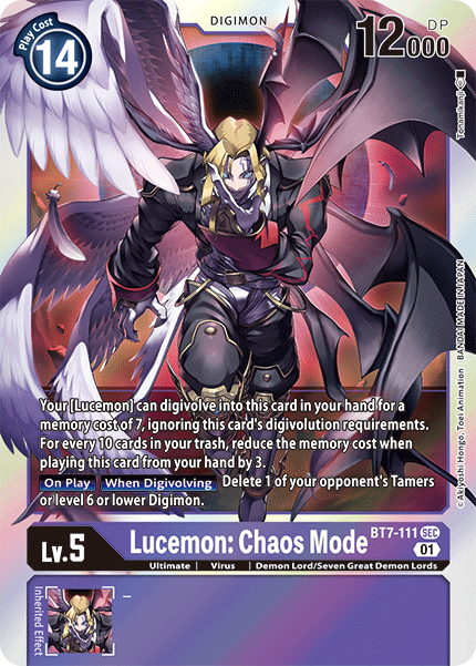 digimon card game bt7 Digimon Trading Card Game Next Adventure Secret Rare Lucemon: Chaos Mode BT7-111 [[Lightly Played]]