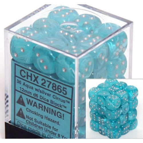 Swirled - Cirrus: 12mm D6 Aqua/Silver (36)