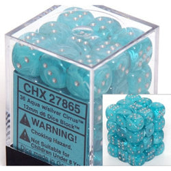 Swirled - Cirrus: 12mm D6 Aqua/Silver (36)