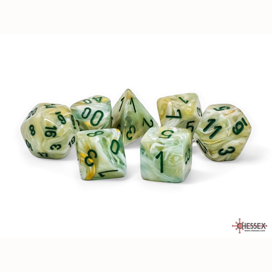 7CT MEGA-HEDRAL DICE SET: MARBLE GREEN WITH DARK GREEN