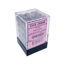 Chessex Dice: Opaque - 12mm D6 Black/Pink (36ct)