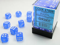 Chessex DND Dice Set-Chessex D&D Dice-12mm Frosted Blue and White Plastic Polyhedral Dice Set-Dungeons and Dragons Dice ludes 36 Dice – D6, Various (CHX27806)