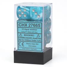 Cirrus Aqua/silver 16mm d6 Dice Block (12 dice)
