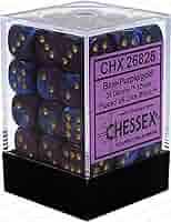 Gemini Blue-Purple/gold 12mm d6 Dice Block (36 dice) Your Cost:  $15.98