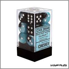 Chessex Dice: Gemini 5 - 16mm D6 Black Shell/White (12)