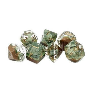 Old School Dice Dice Poly Set Brown Hedgehog w/Gold (7) New