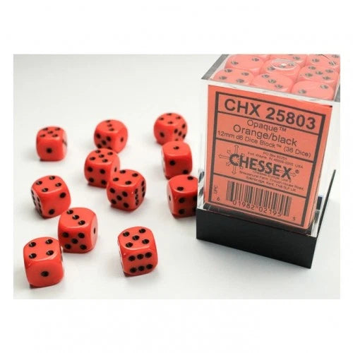 Dice - 12 Mm - Opaque Orange/Black (Dice Set 36 X W6)