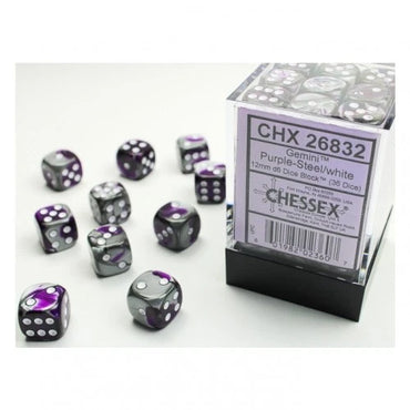 Dice - 12 Mm - Gemini Purple-Steel/White (Dice Set 36 X W6)