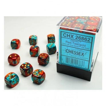Dice - 12Mm - Gemini Red-Teal/Gold (Dice Set 36 X W6)