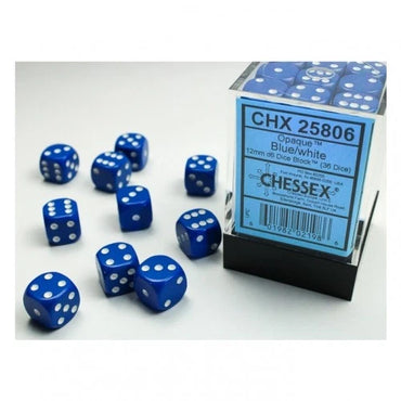 Dice - 12 Mm - Opaque Blue/White (Dice Set 36 X W6)