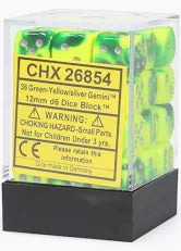 Gemini 6: 12mm D6 Green Yellow/Silver (36)