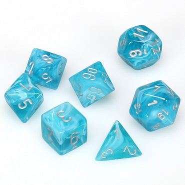 Chessex Dice: Cirrus Poly Aqua/Silver (7)