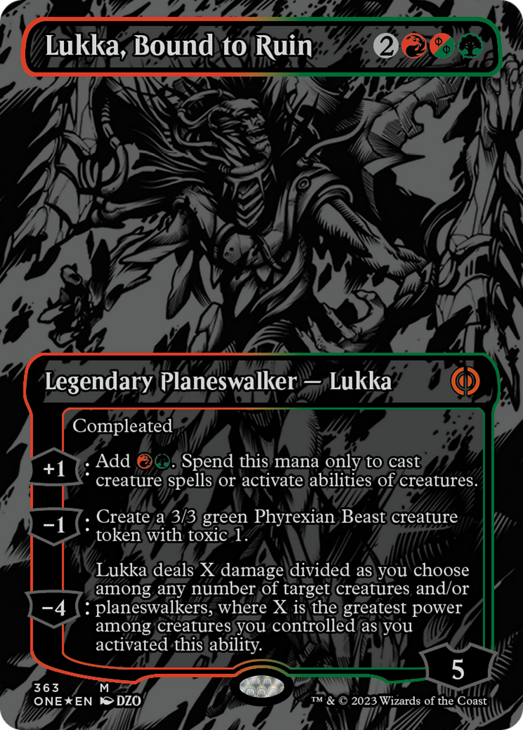 mtg phyrexia all will be one oil slick cards Magic the Gathering Phyrexia: All Will Be One Mythic Rare Lukka, Bound to Ruin #363 [Oilslick Foil]