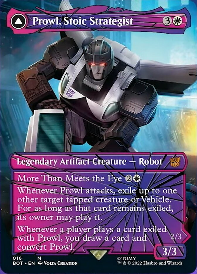 mtg transformers cards Magic The Gathering The Brothers' War Transformers Mythic Rare Prowl, Stoic Strategist // Prowl, Pursuit Vehicle #16 [Shattered Glass]