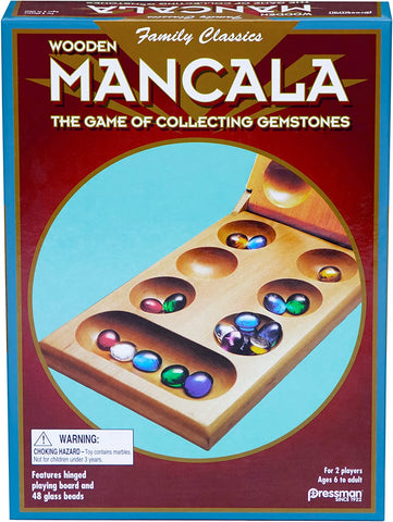 Mancala Real Wood Folding Set, with Multicolor Stones by