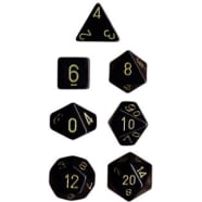 7CT OPAQUE POLY BLACK/GOLD DICE SET