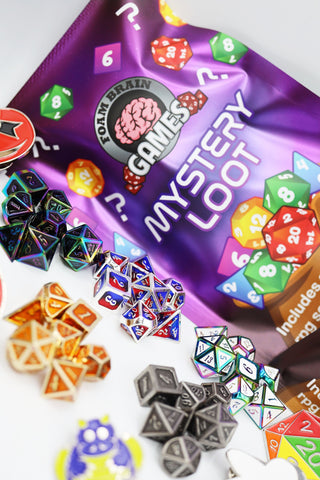 EPIC MYSTERY LOOT: MINI METAL RPG SET + ENAMEL PIN - Foam Brain