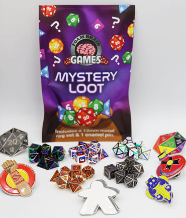 EPIC MYSTERY LOOT: MINI METAL RPG SET + ENAMEL PIN - Foam Brain