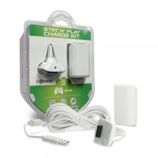 Stay N Play Controller Charge Kit for Xbox 360 (White) - Tomee