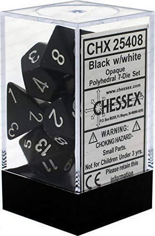 Chessex Opaque Black/White 7 Die Set